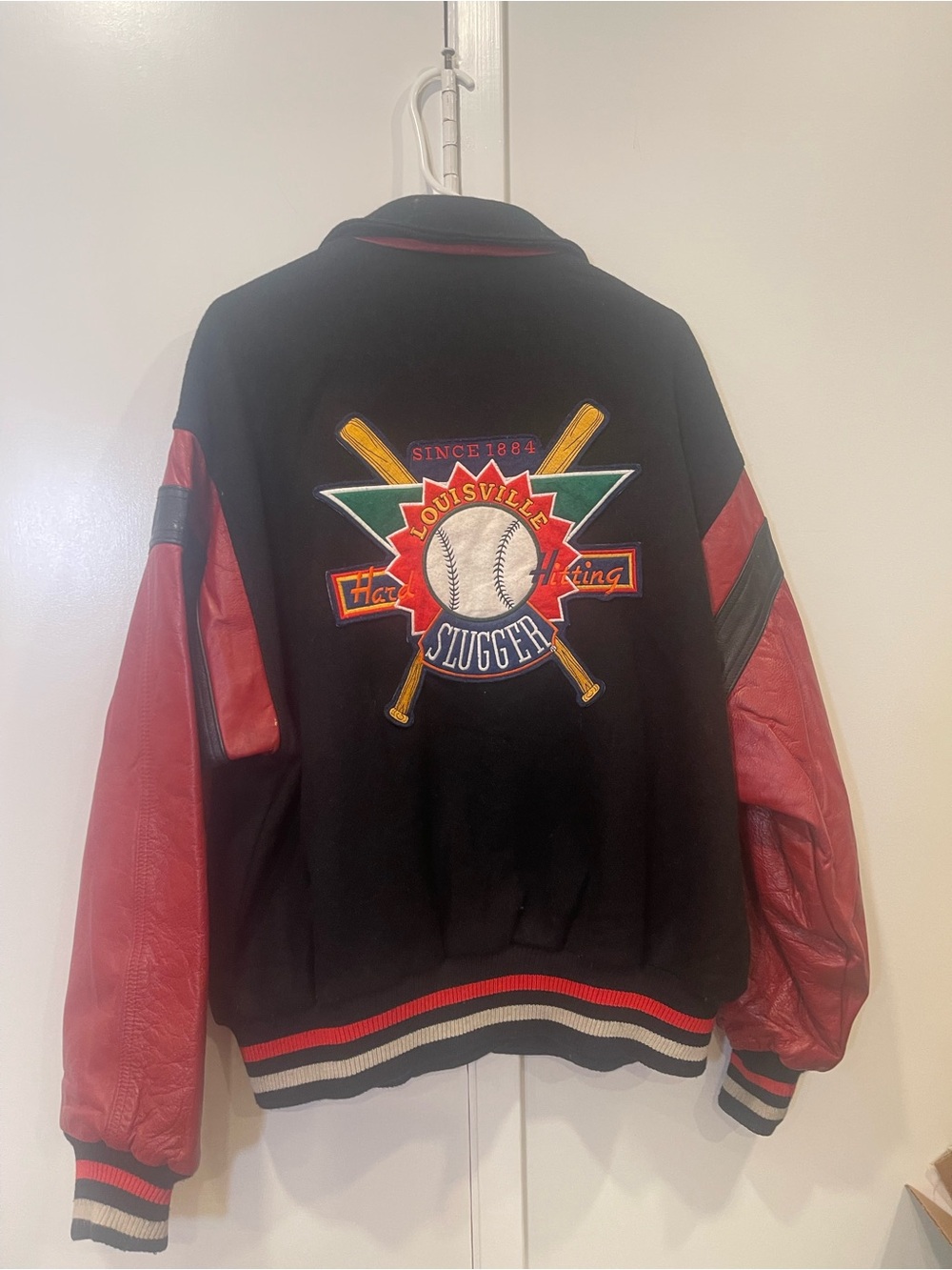 Vintage Louisville Slugger Wool and Leather Varsity Jacket Red Black Size M USED